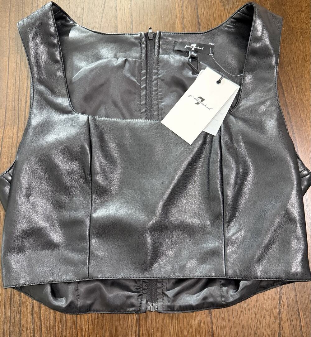 7 For All Mankind Womens Faux Leather Sleeveless Crop Top Black Size Medium NWT